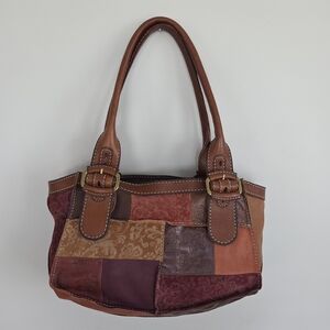 Vintage Fossil Patchwork Leather Shoulder Bag in Warm Tones
